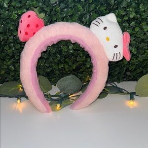 Pink Plush Hello Kitty Headband with Strawberry Accent